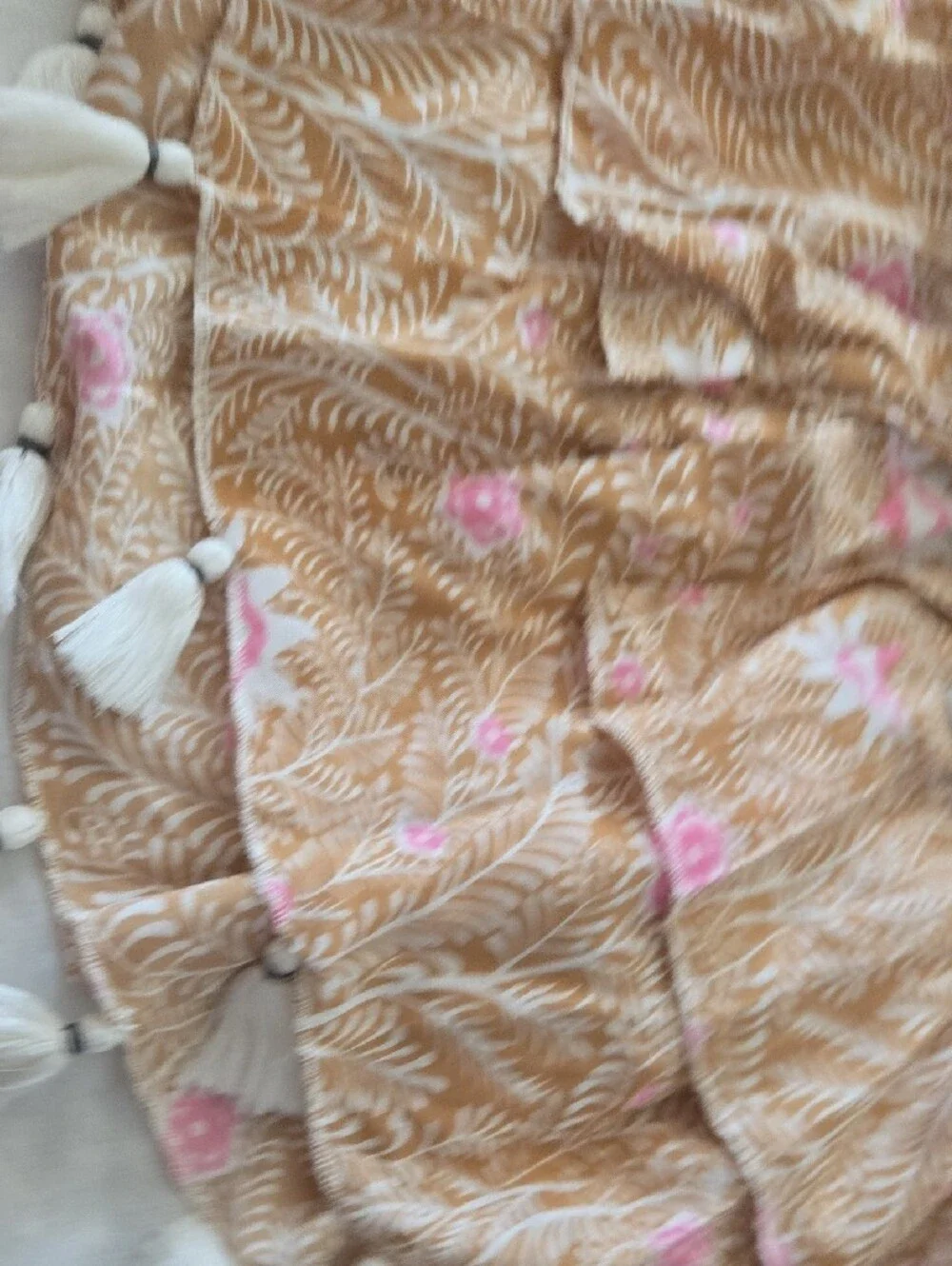 Talisman Pink Floral Tiered Top Brown & Pink Floral Fringe Decor
